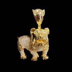 14K Gold Iced Out Bulldog Pendant | CZ Diamond Hip Hop Dog Necklace | 3D Bulldog Bling Charm