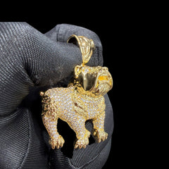 14K Gold Iced Out Bulldog Pendant | CZ Diamond Hip Hop Dog Necklace | 3D Bulldog Bling Charm