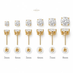 10K Solid Gold Moissanite Stud Earrings, D Color VVS Round Basket Studs, Push Back Earrings, 3mm-8mm, 0.2-4 CTW Gift