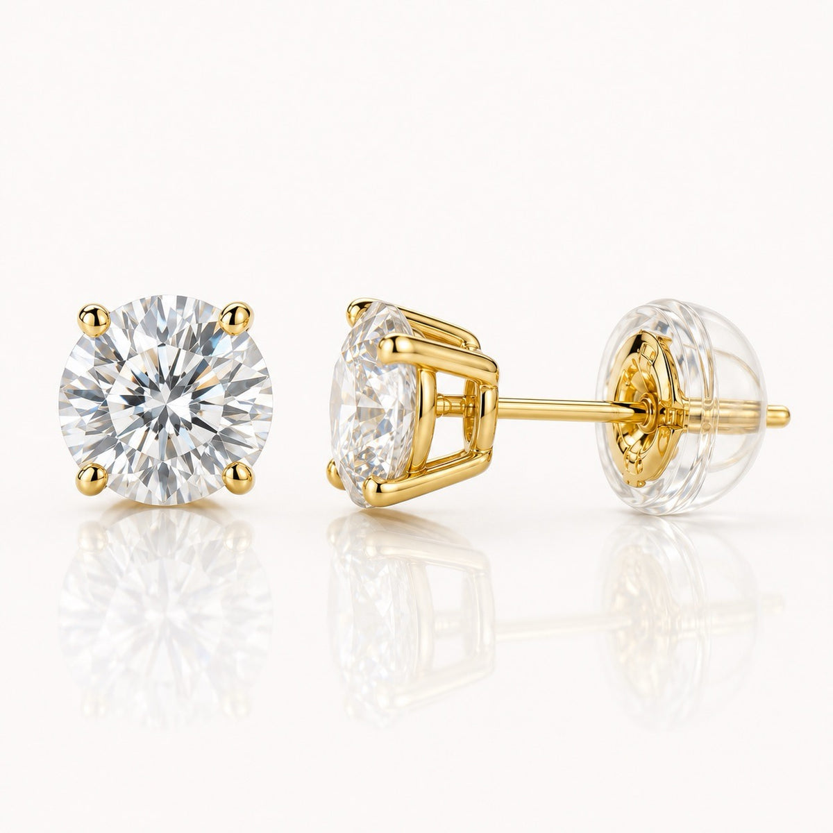 10K Solid Gold Moissanite Stud Earrings, D Color VVS Round Basket Studs, Push Back Earrings, 3mm-8mm, 0.2-4 CTW Gift