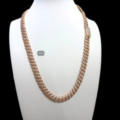 10mm 22" Rose Gold Moissanite Miami Cuban Link Chain, 925 Sterling Silver Iced Out Hip Hop Necklace