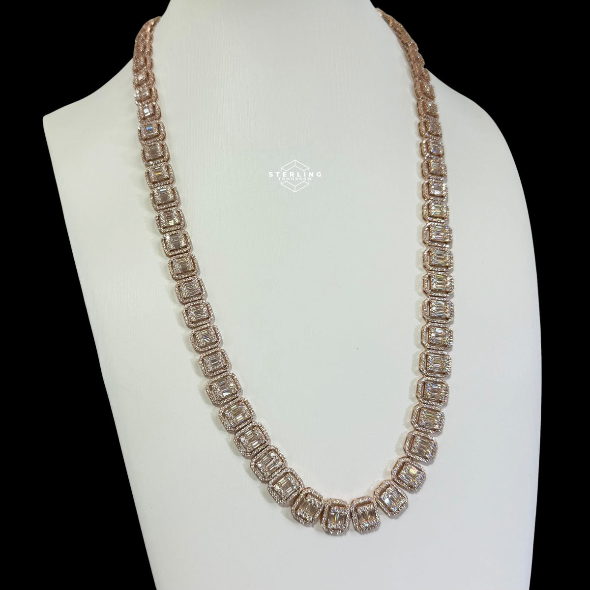 11mm Rose Gold Baguette Moissanite Tennis Chain 22 Inch
