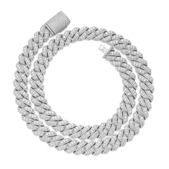 3D Set Moissanite Cuban Chain 12mm 22" - 925 Sterling Silver