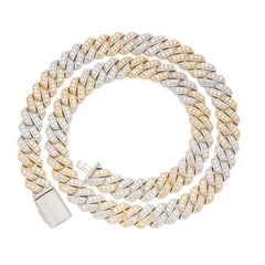 3D Set Moissanite Cuban Chain 14mm 22" - Gold Over 925 Silver Two Tone