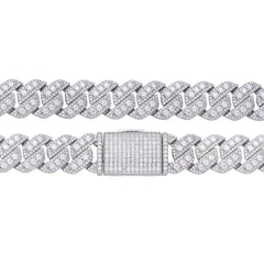 3D Set Moissanite Cuban Chain 14mm 22" - 925 Sterling Silver