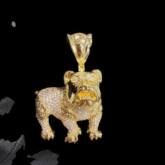 14K Gold Iced Out Bulldog Pendant | CZ Diamond Hip Hop Dog Necklace | 3D Bulldog Bling Charm