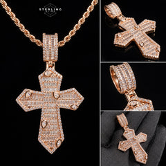 Moissanite Rose Gold Marquis Baguette Cross Pendant
