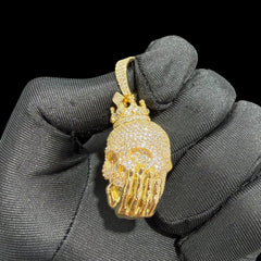 14K Gold Crowned Skull Pendant | Iced Out CZ Diamond Hip Hop Necklace | King Skull Bling Charm