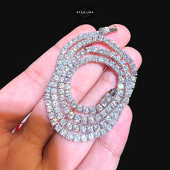 3mm 14k White Gold Finish Tennis Chain Necklace