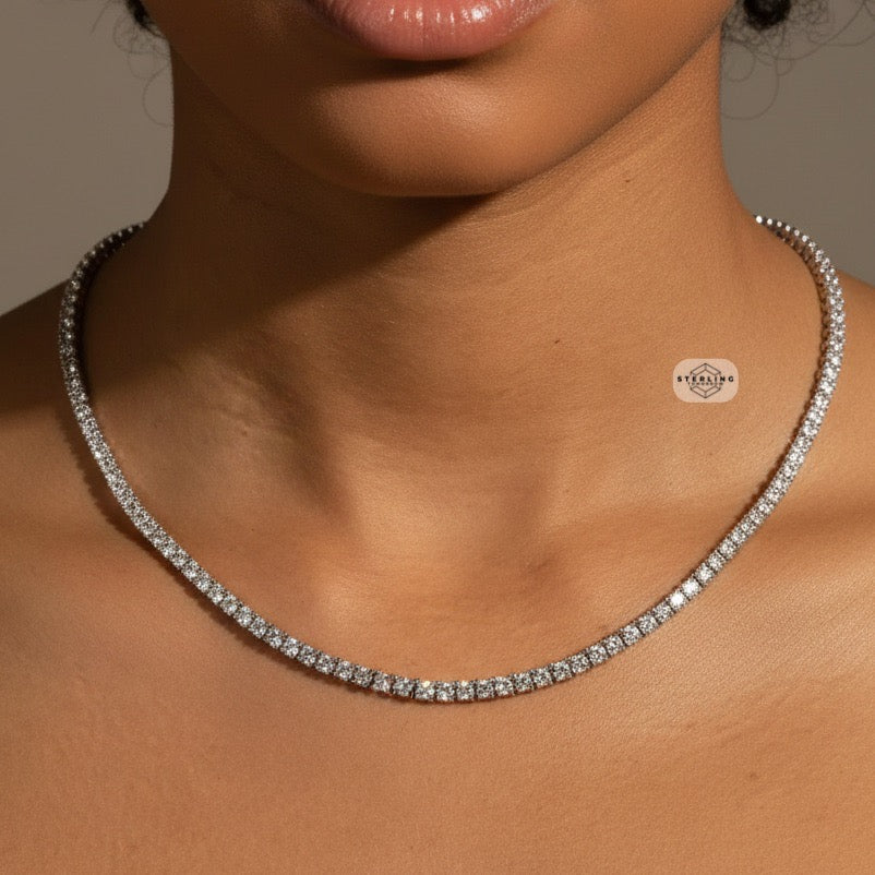 3mm 14k White Gold Finish Tennis Chain Necklace