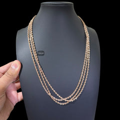 3mm Rose Gold Rope Chain Necklace, 22 Inch Stainless Steel Necklace, 14K Rose Gold Bonded Chain, Waterproof Jewelry, Gift for Him Her