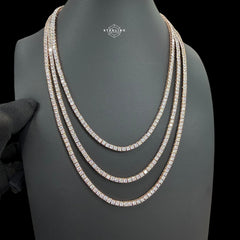 Moissanite 3mm Rose Gold Tennis Chain Bracelet Necklace