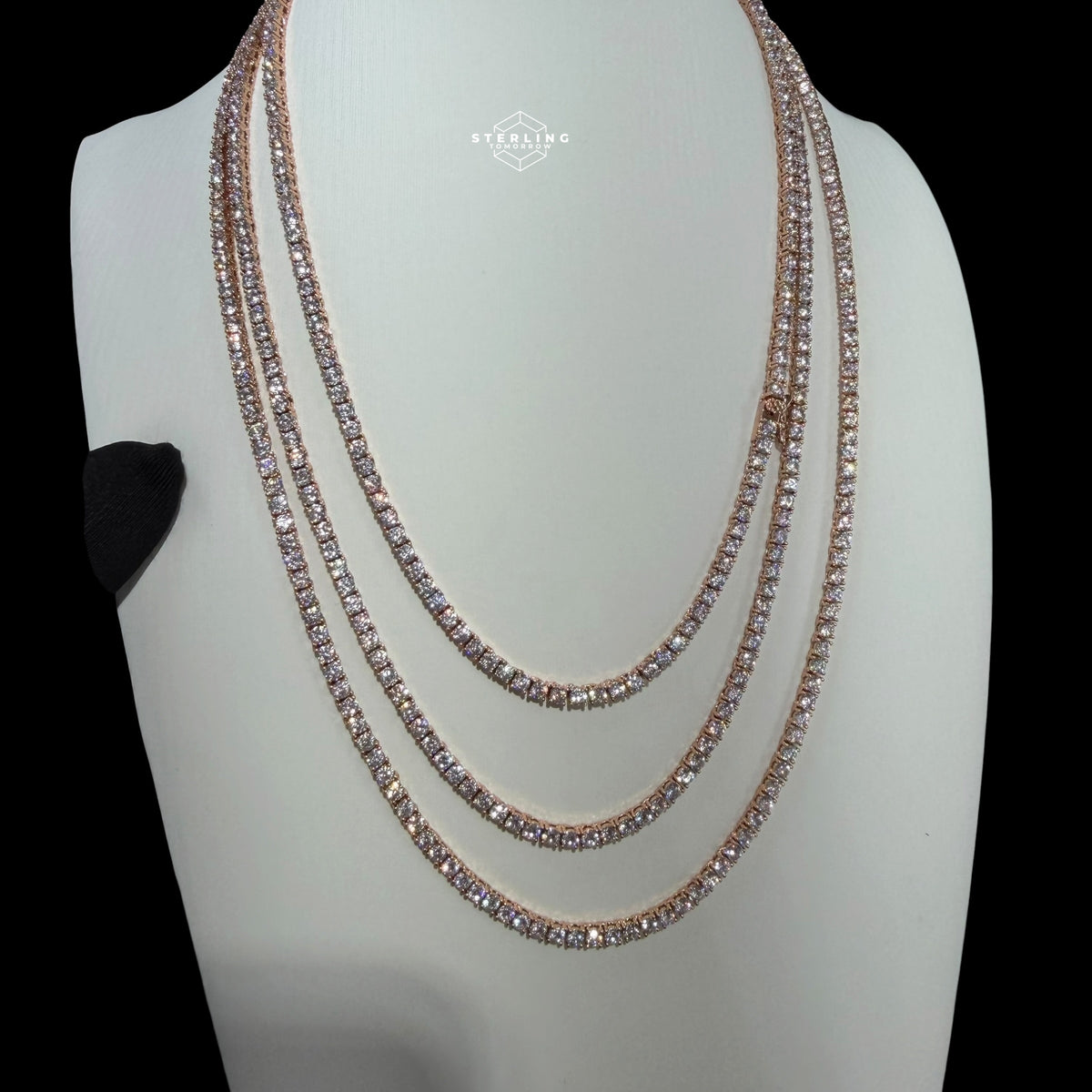 Moissanite 3mm Rose Gold Tennis Chain Bracelet Necklace