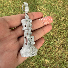 Moissanite Chess King Iced Out Pendant 15.9CT VVS Diamond Tester Pass Solid 925 Sterling Silver Hip Hop Necklace Baguette Rapper Chain