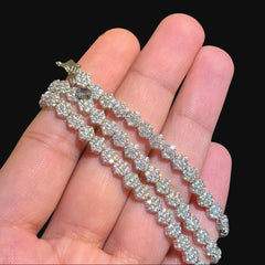5mm Moissanite Flower Cluster Tennis Chain Bracelet, 925 Sterling Silver, VVS1 D Color Iced Out Jewelry, Pass Diamond Testers