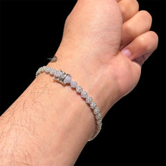 5mm Moissanite Flower Cluster Tennis Chain Bracelet, 925 Sterling Silver, VVS1 D Color Iced Out Jewelry, Pass Diamond Testers