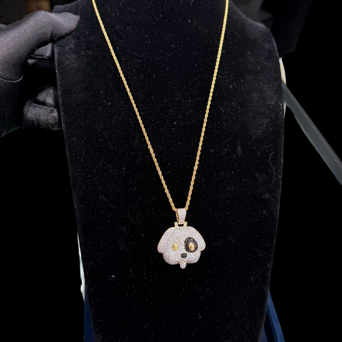 14K Gold Iced Out Puppy Dog Pendant | CZ Diamond Hip Hop Necklace | Dollar Sign Eyes Bling Charm