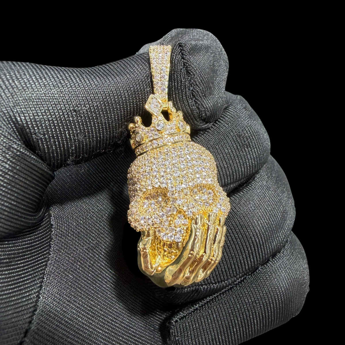 14K Gold Crowned Skull Pendant | Iced Out CZ Diamond Hip Hop Necklace | King Skull Bling Charm