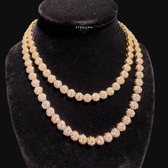 7mm Flower Cluster Tennis Necklace 14k Gold Plated CZ