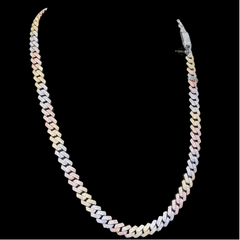 Moissanite Prong Cuban Tri Color Chain 8mm 22"