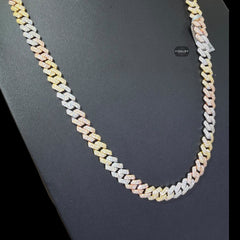 Moissanite Prong Cuban Tri Color Chain 8mm 22"