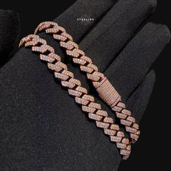 Moissanite Rose Gold Prong Cuban Chain 8mm 20"