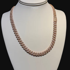 Moissanite Rose Gold Prong Cuban Chain 8mm 20"