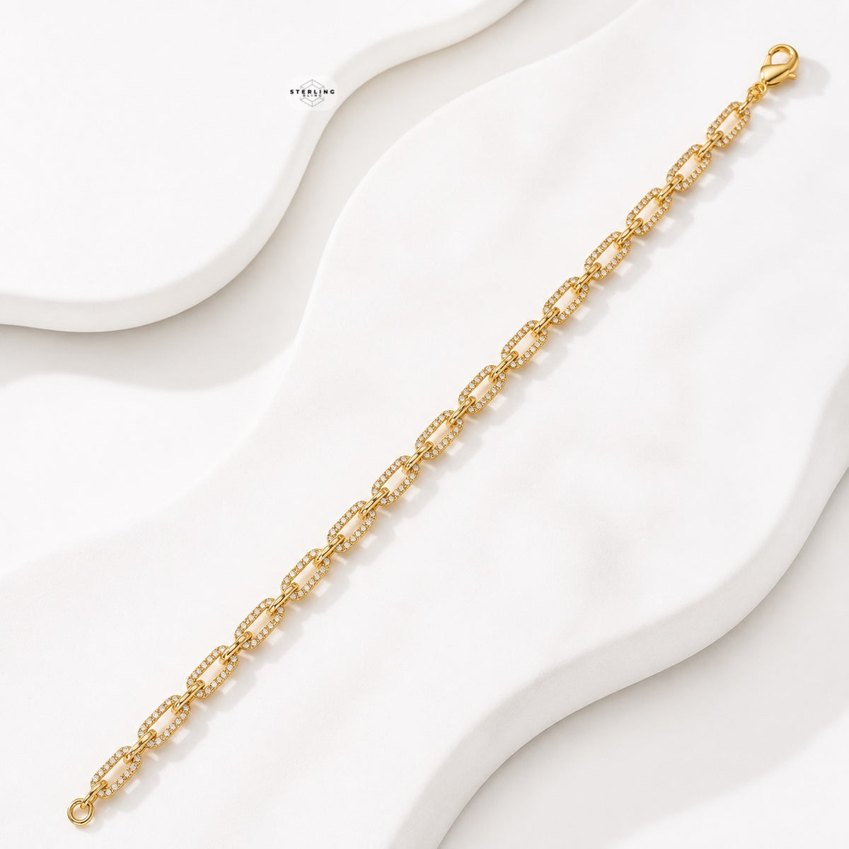 4mm 7" 925 Sterling Silver CZ Diamond Paperclip Bracelet, 14K Gold Plated Women's Bracelet, Dainty Gift for Her, Stackable Jewelry