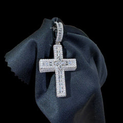 3D Iced Out Cross Pendant, 925 Sterling Silver