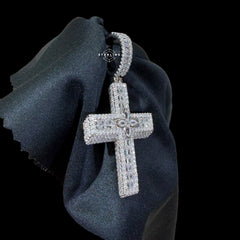 3D Iced Out Cross Pendant, 925 Sterling Silver