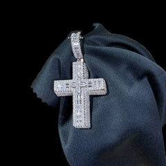 3D Iced Out Cross Pendant, 925 Sterling Silver