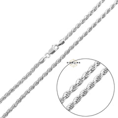 925 Sterling Silver 2.5mm Rope Chain Necklace - Made in Italy