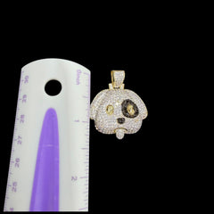 14K Gold Iced Out Puppy Dog Pendant | CZ Diamond Hip Hop Necklace | Dollar Sign Eyes Bling Charm