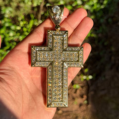 Large 5" 14k Gold Plated Iced Cross Pendant
