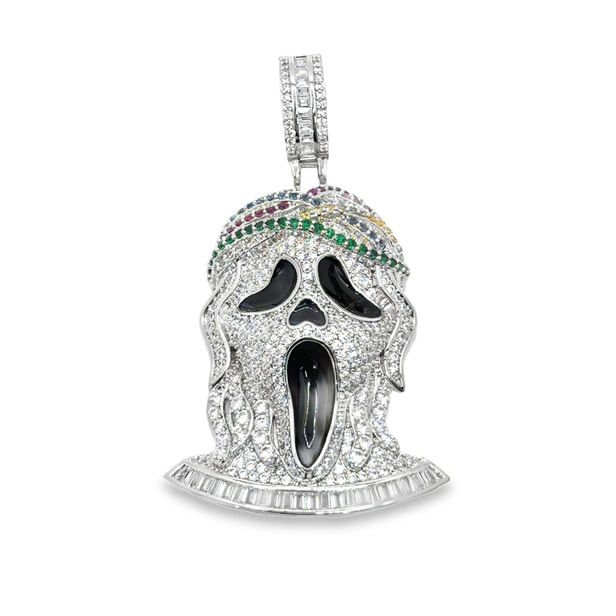 Ghost Horror Silver Tone Custom Baguette Pendant