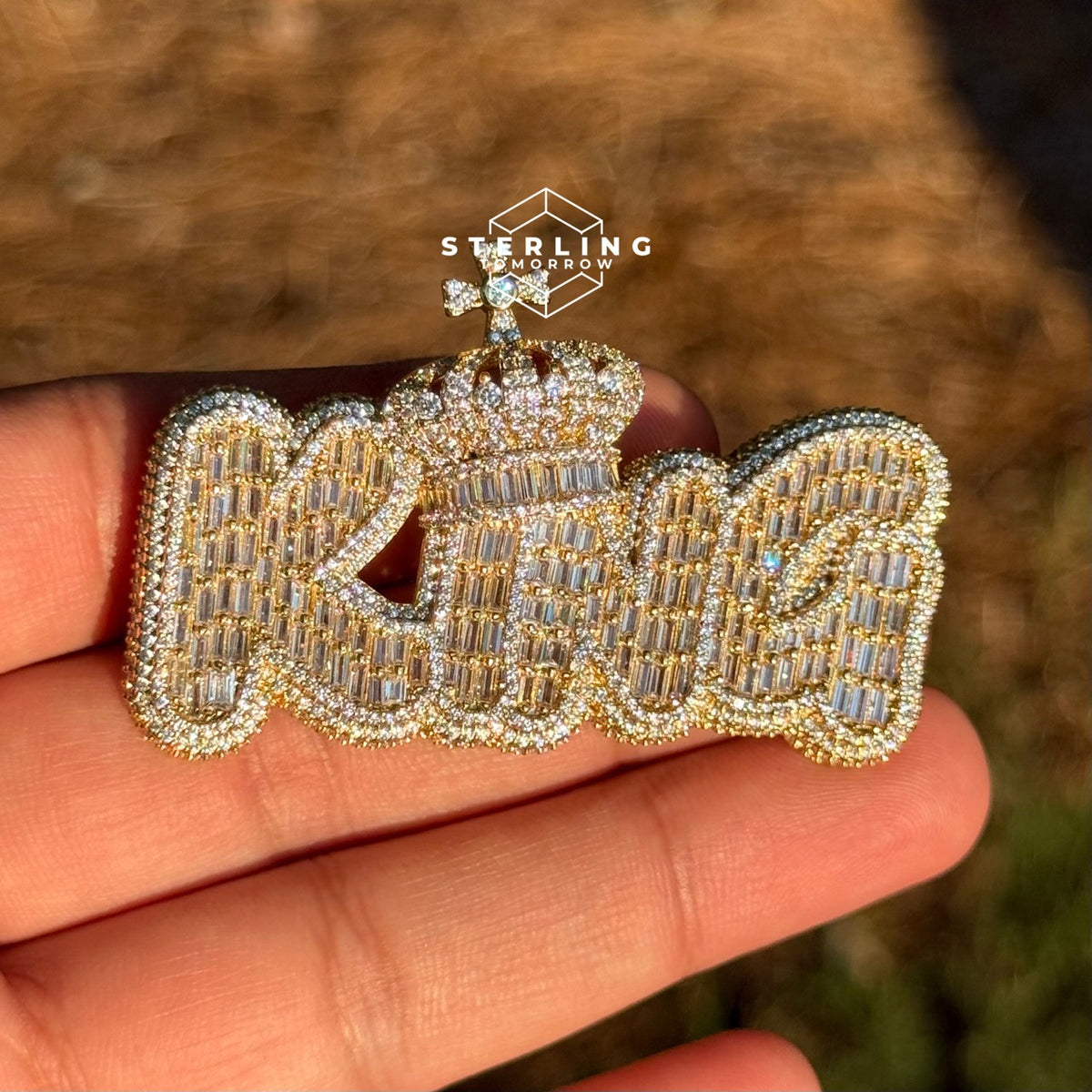 King Crown with Cross Gold Tone Pendant