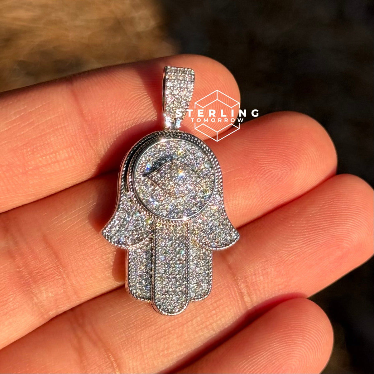 Hamsa Hand Iced Out Pendant