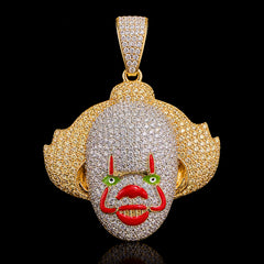 14K Gold Iced Out Clown Face Pendant | CZ Diamond Hip Hop Necklace | Carnival Mask Bling Charm