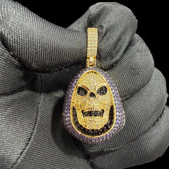 14K Gold Iced Out Skull Pendant | Black & Purple CZ Diamond Hip Hop Necklace