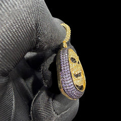 14K Gold Iced Out Skull Pendant | Black & Purple CZ Diamond Hip Hop Necklace