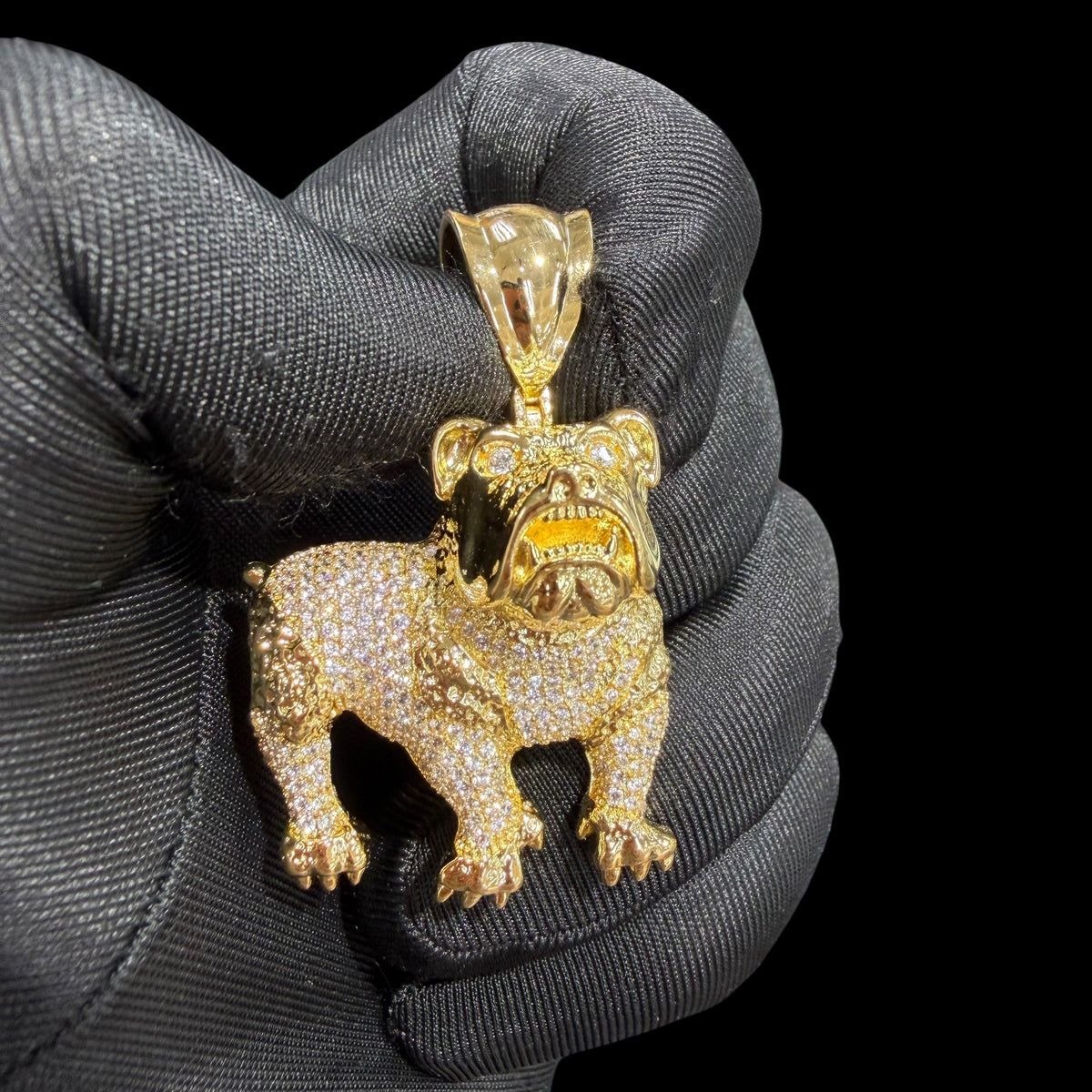 14K Gold Iced Out Bulldog Pendant | CZ Diamond Hip Hop Dog Necklace | 3D Bulldog Bling Charm