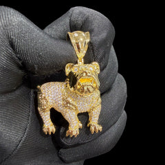 14K Gold Iced Out Bulldog Pendant | CZ Diamond Hip Hop Dog Necklace | 3D Bulldog Bling Charm