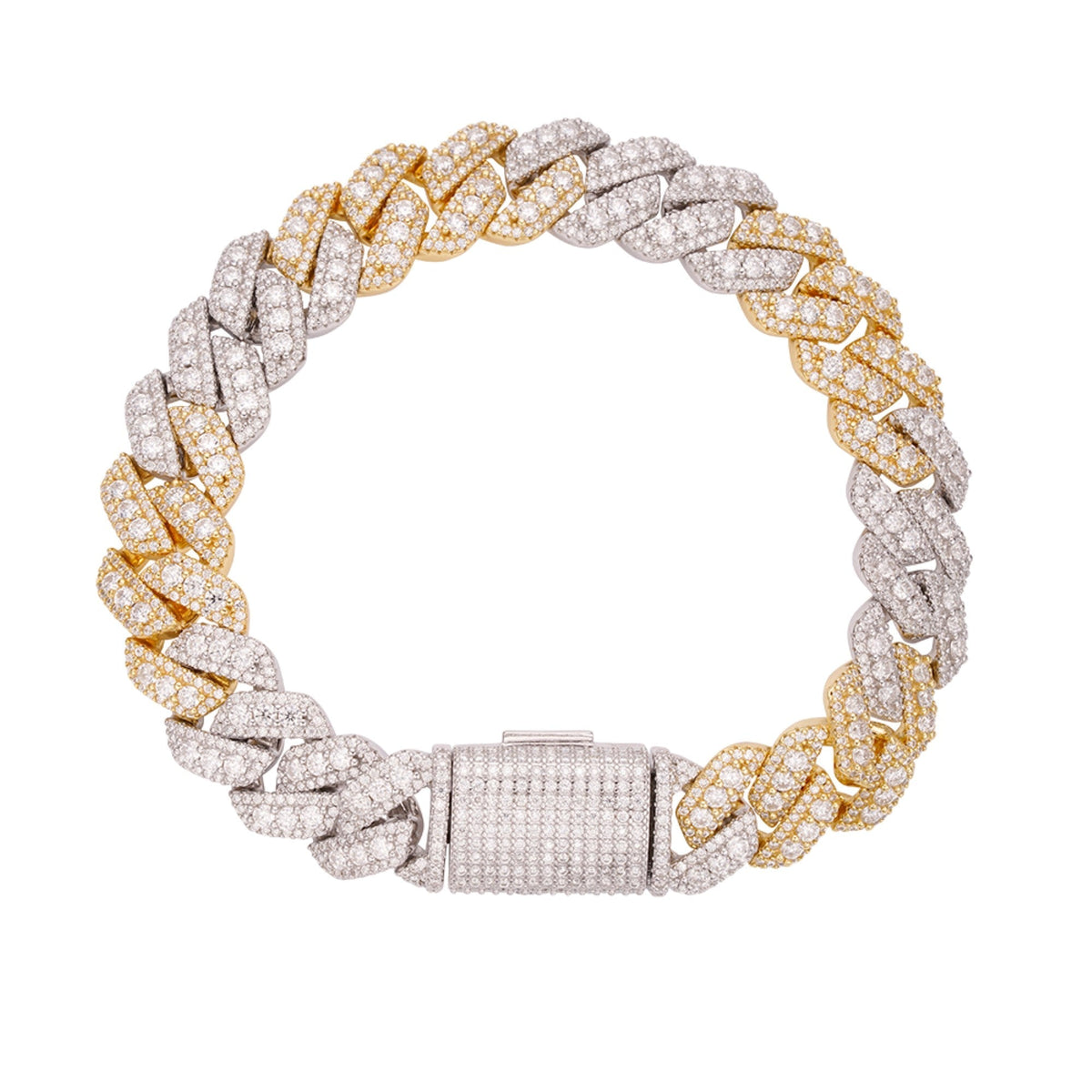 12mm Cuban Solitaire Moissanite Bracelet 8" 