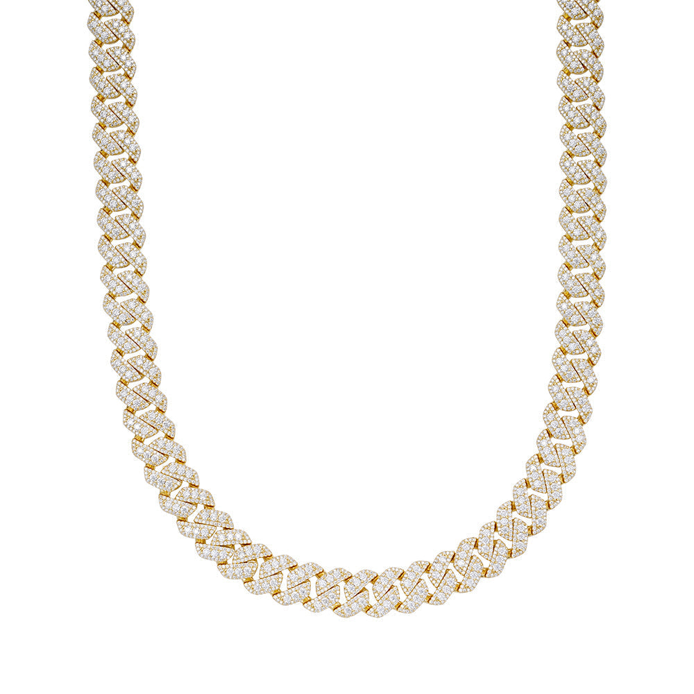 12mm Gold Tone Cuban Solitaire Moissanite Chain