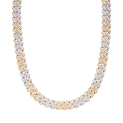 3D Set Moissanite Cuban Chain 14mm 22" - Gold Over 925 Silver Two Tone