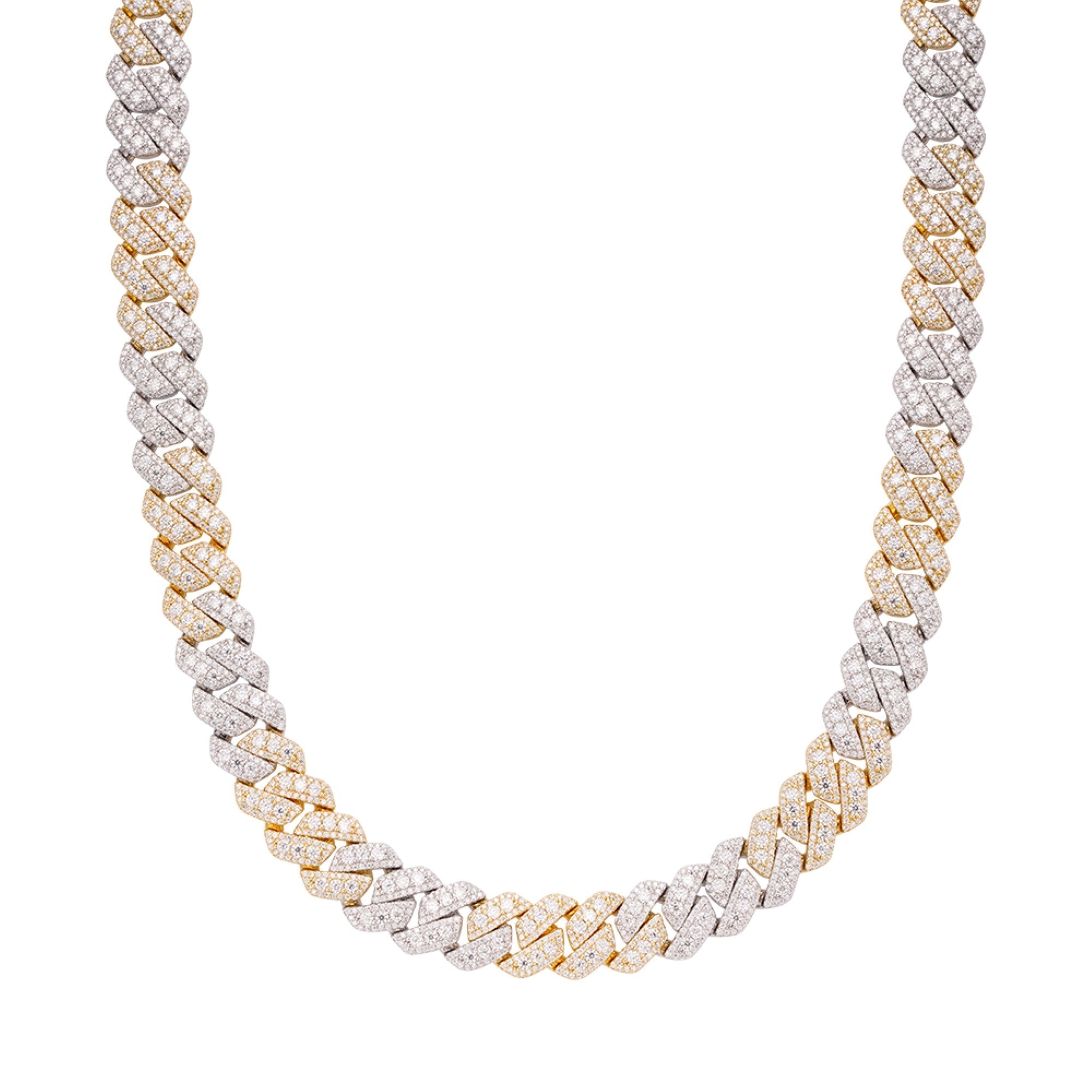 12mm Gold Two Tone Cuban Solitaire Moissanite Chain