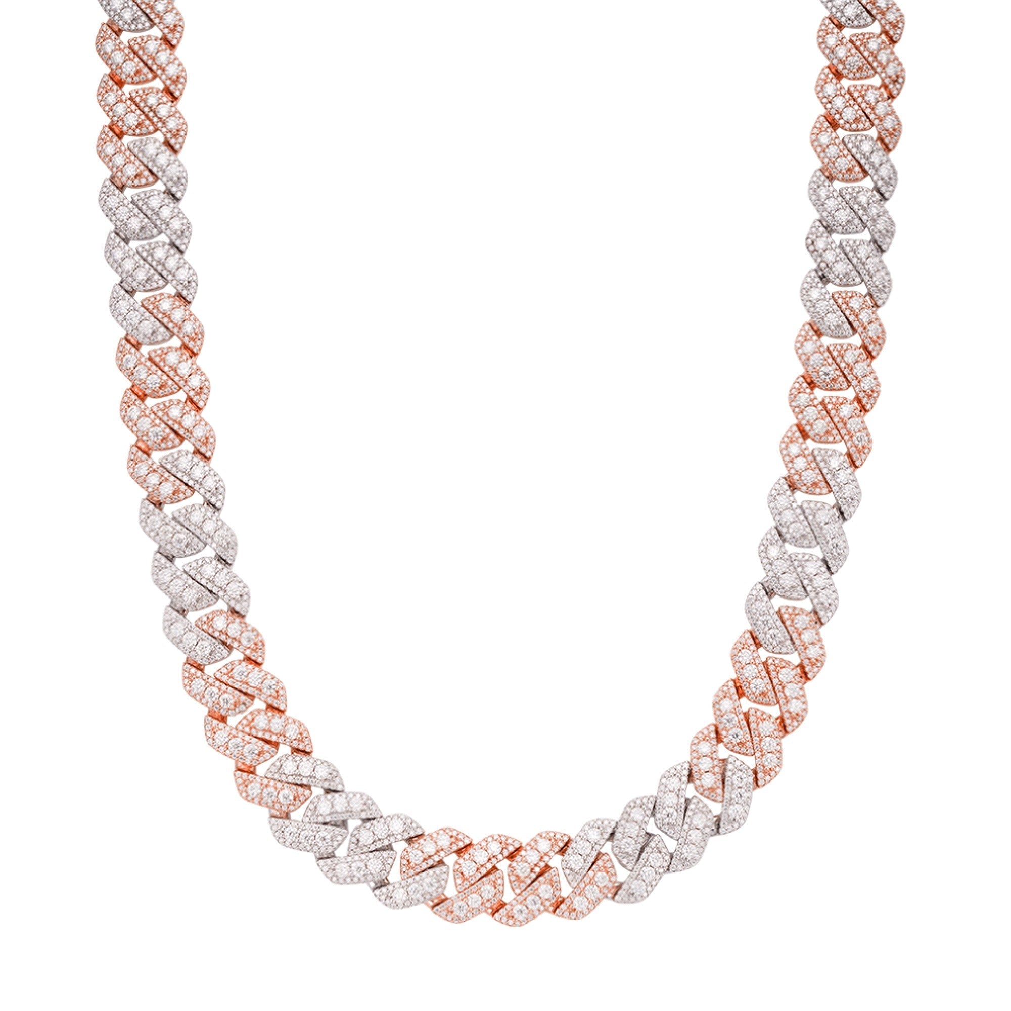 14mm Cuban Rose Two Tone Solitaire Moissanite Chain