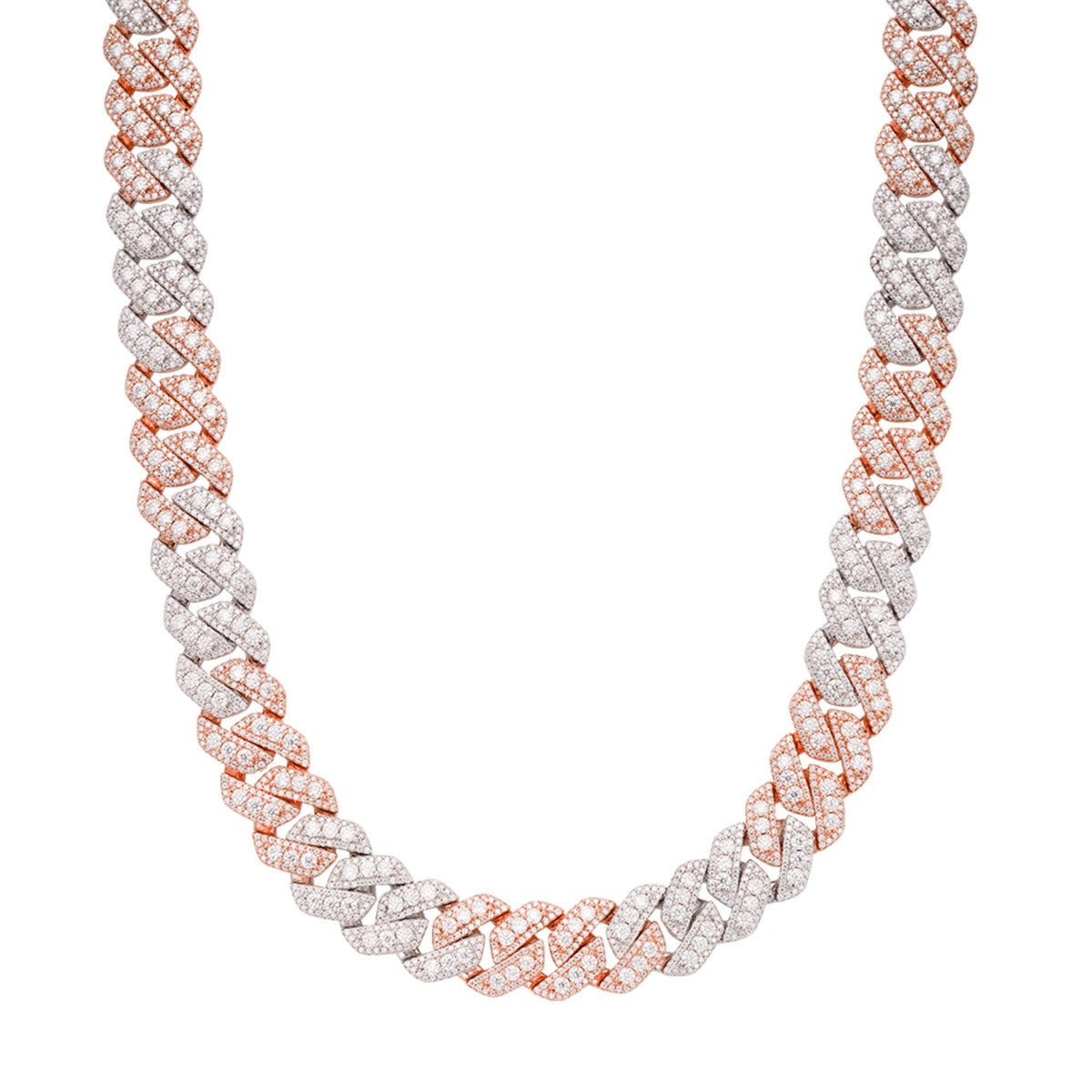 14mm Cuban Rose Two Tone Solitaire Moissanite Chain