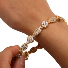 Flower Cluster Tennis Bracelet Gold Tone - 8", Brilliant Shine