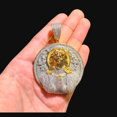 Gold Iced Out Jesus Medallion